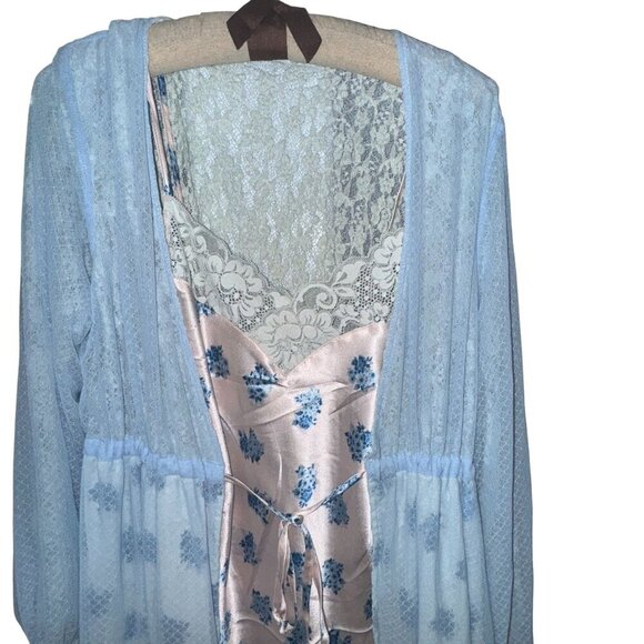 Revolve We are HAH XS Double Set Blue Lace Robe & Floral Slip Reversible NWT 428 - Picture 3 of 12